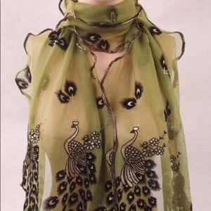 New green chiffon peacock wrap/shawl/scarf.